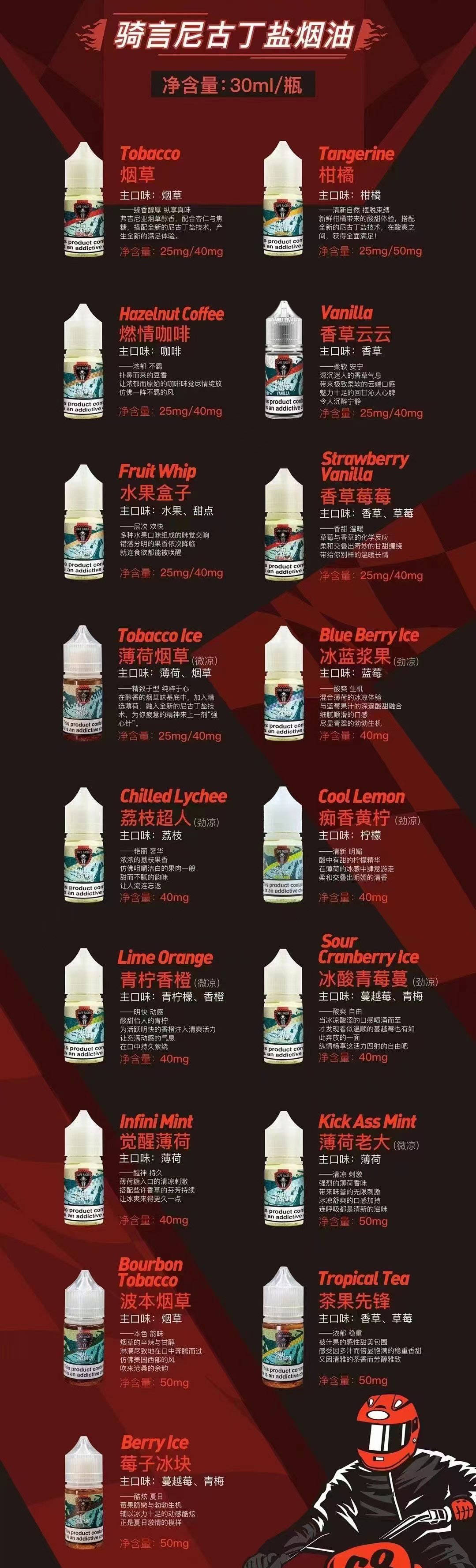 摩托车系列:骑魂 & 骑言 【丁盐小烟油】 有哪些口味?价格是多少 摩托车系列:骑魂 & 骑言 【丁盐小烟油】 有哪些口味?价格是多少