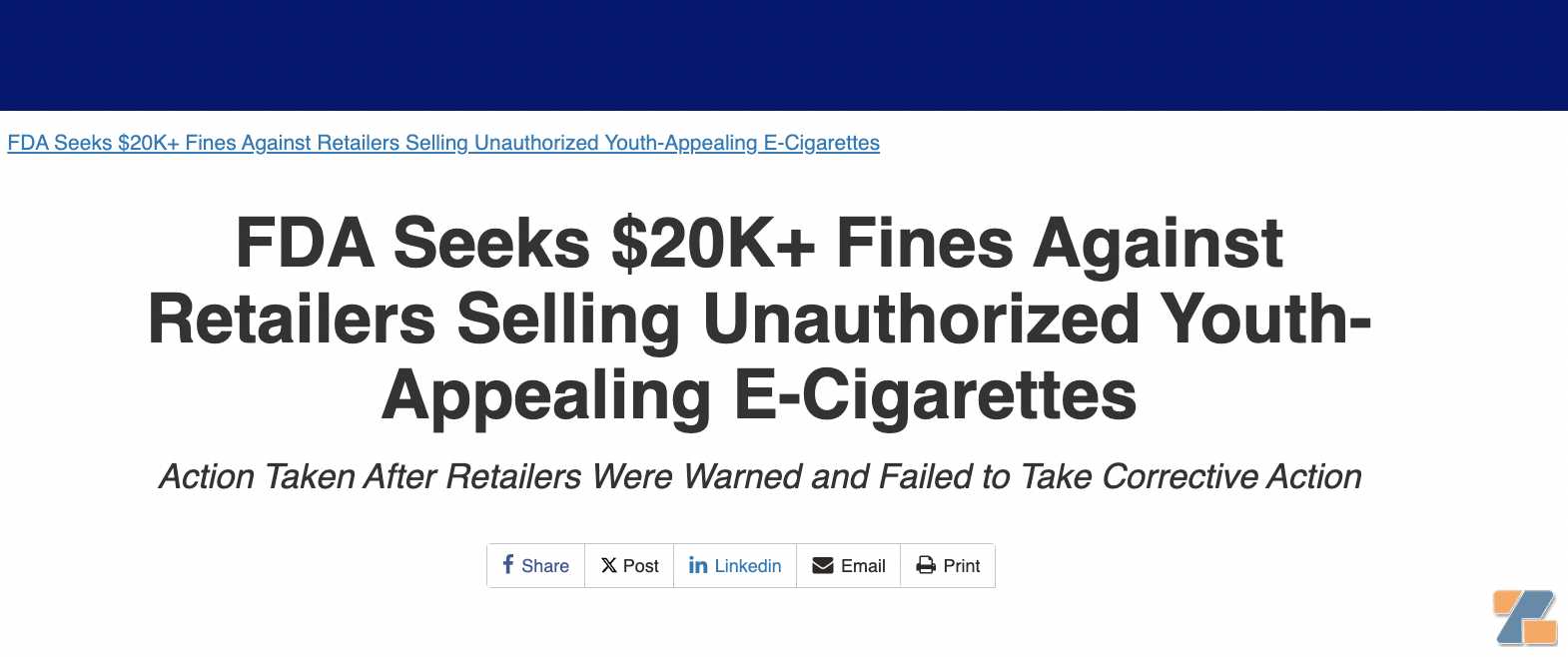 FDA对21家Esco Bars线下零售店处以罚款 每家最高2万美元